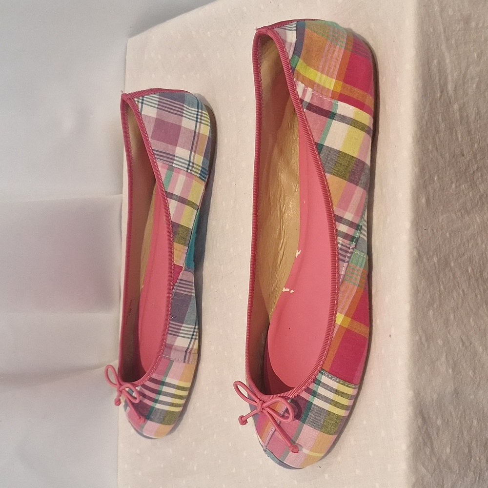 Multicolor Madras Plaid Patchwork Ballet Flats Si… - image 6
